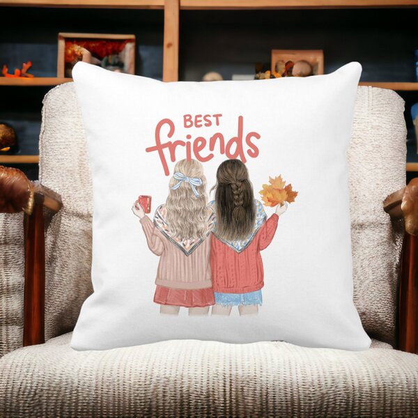 Perna Decorativa, Best Friends, 40x40 cm, Alba, Mata, Husa Detasabila, Burduf 13 40x40 cm