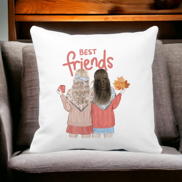 Perna Decorativa, Best Friends, 40x40 cm, Alba, Mata, Husa Detasabila, Burduf 14 Alba