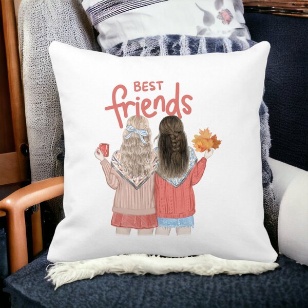 Perna Decorativa, Best Friends, 40x40 cm, Alba, Mata, Husa Detasabila, Burduf 15 Mata