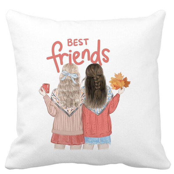 Perna Decorativa, Best Friends, 40x40 cm, Alba, Mata, Husa Detasabila, Burduf 11 Perna Decorativa