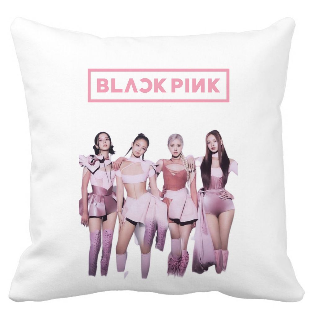 Perna Decorativa BlackPink, Model 1, 40x40 cm, Alba, Mata, Husa Detasabila, Burduf 3 Perna Decorativa BlackPink