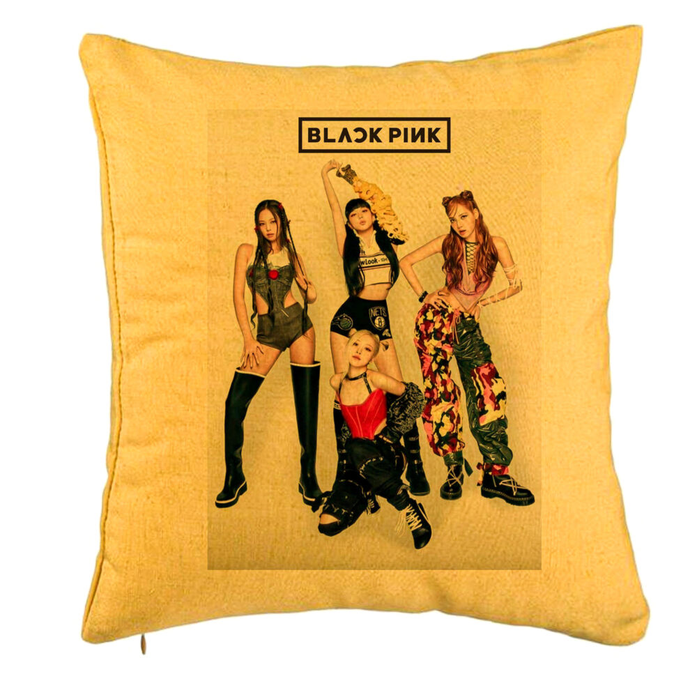 Perna Decorativa BlackPink, Model 2, 40x40 cm, Galben, Husa Detasabila, Burduf 5 Perna Decorativa BlackPink