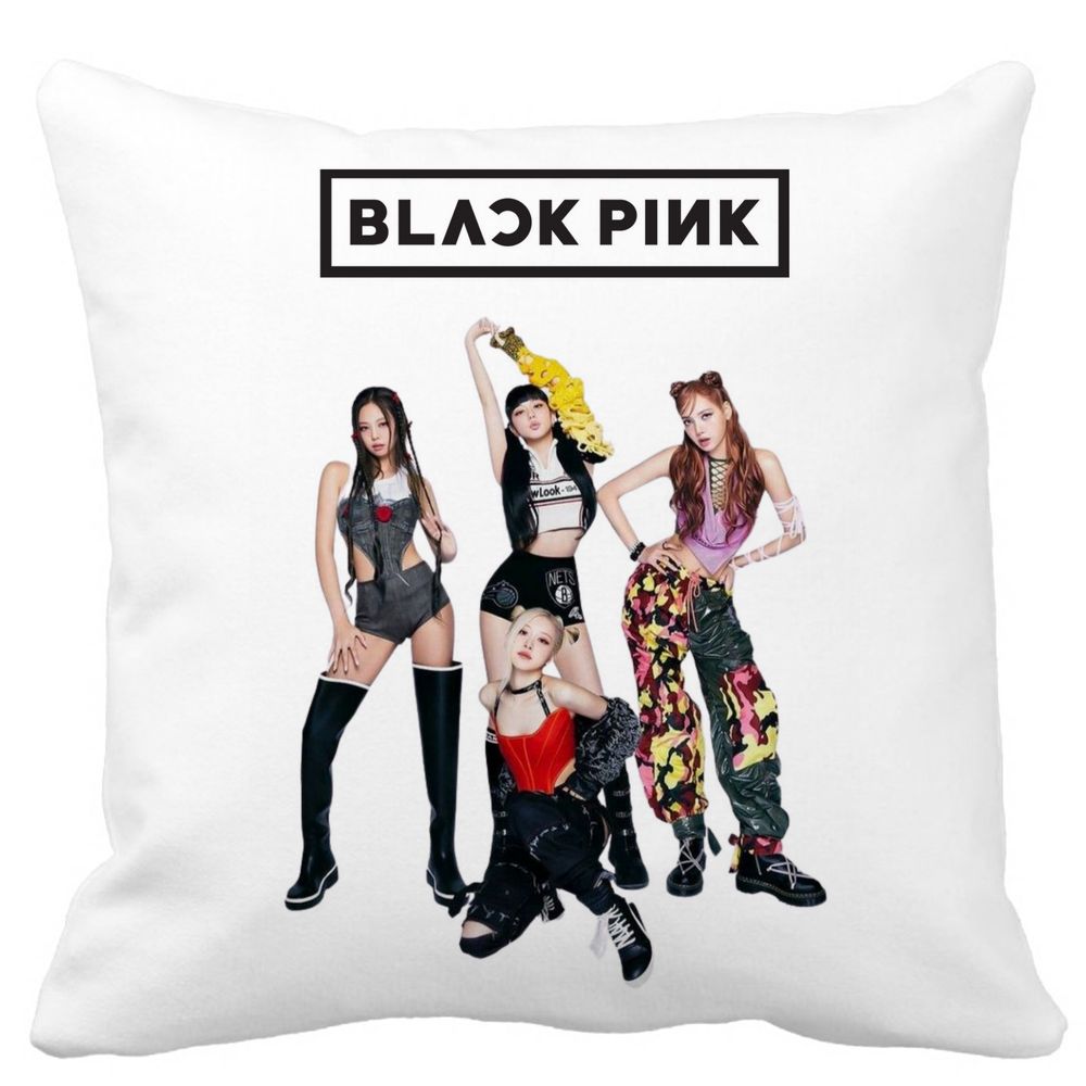 Perna Decorativa BlackPink, Model 3, 40x40 cm, Alba, Mata, Husa Detasabila, Burduf 3 Perna Decorativa BlackPink