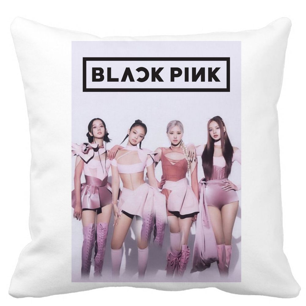 Perna Decorativa BlackPink, Model 4, 40x40 cm, Alba, Mata, Husa Detasabila, Burduf 3 Perna Decorativa BlackPink