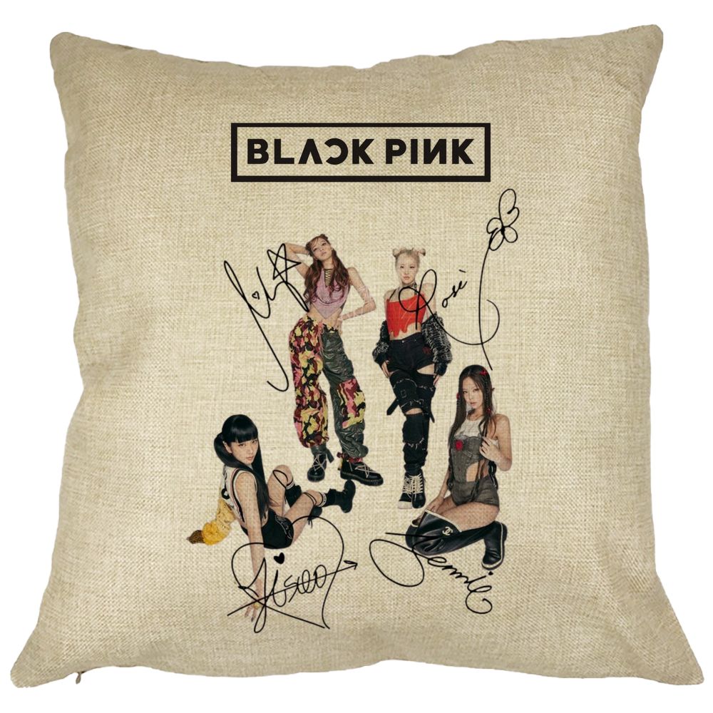 Perna Decorativa BlackPink cu Semnaturi, Model 1, 40x40 cm, Husa Detasabila, Burduf 11 Perna Decorativa BlackPink cu Semnaturi