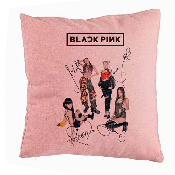 Perna Decorativa BlackPink cu Semnaturi, Model 1, 40x40 cm, Roz, Husa Detasabila, Burduf 5 Perna Decorativa BlackPink cu Semnaturi