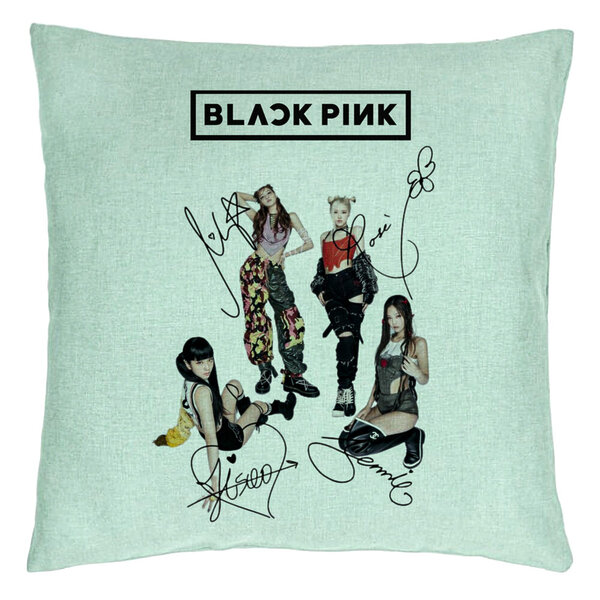 Perna Decorativa BlackPink cu Semnaturi, Model 1, 40x40 cm, Verde Menta, Husa Detasabila, Burduf 5 Perna Decorativa BlackPink cu Semnaturi