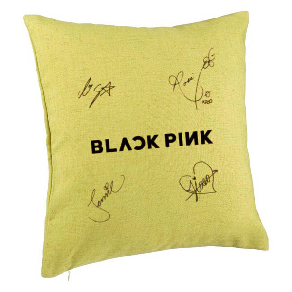 Perna Decorativa BlackPink cu Semnaturi, Model 2, 40x40 cm, Verde, Husa Detasabila, Burduf 5 Perna Decorativa BlackPink cu Semnaturi