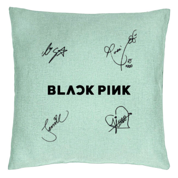 Perna Decorativa BlackPink cu Semnaturi, Model 2, 40x40 cm, Verde Menta, Husa Detasabila, Burduf 5 Perna Decorativa BlackPink cu Semnaturi