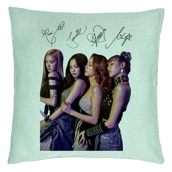 Perna Decorativa BlackPink cu Semnaturi, Model 3, 40x40 cm, Verde Menta, Husa Detasabila, Burduf 5 Perna Decorativa BlackPink cu Semnaturi