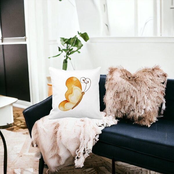 Perna Decorativa, Brown Butterfly, 40x40 cm, Alba, Mata, Husa Detasabila, Burduf 14 Brown Butterfly