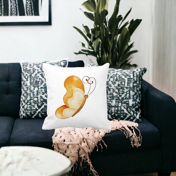 Perna Decorativa, Brown Butterfly, 40x40 cm, Alba, Mata, Husa Detasabila, Burduf 15 40x40 cm