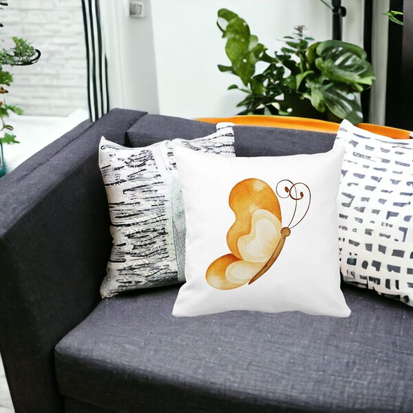 Perna Decorativa, Brown Butterfly, 40x40 cm, Alba, Mata, Husa Detasabila, Burduf 17 Mata