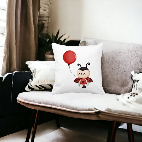 Perna Decorativa Buburuza cu Balon, 40x40 cm, Alba, Mata, Husa Detasabila, Burduf 14 40x40 cm