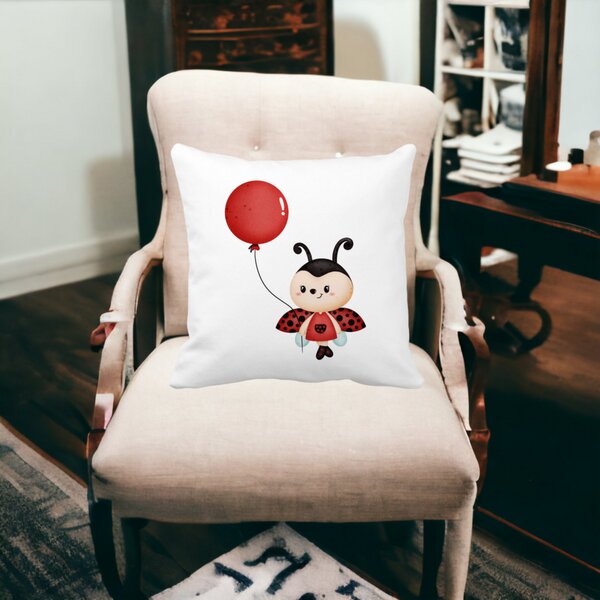 Perna Decorativa Buburuza cu Balon, 40x40 cm, Alba, Mata, Husa Detasabila, Burduf 16 Mata