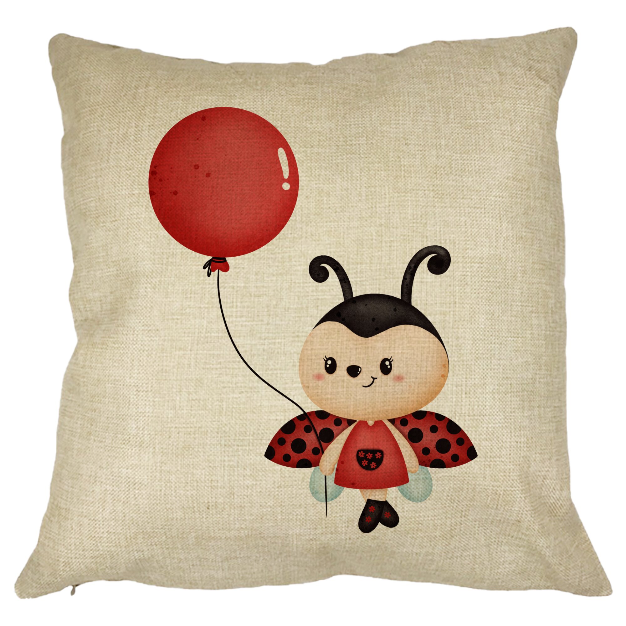 Perna Decorativa Buburuza cu Balon, 40x40 cm, Husa Detasabila, Burduf 11 Perna Decorativa Buburuza cu Balon