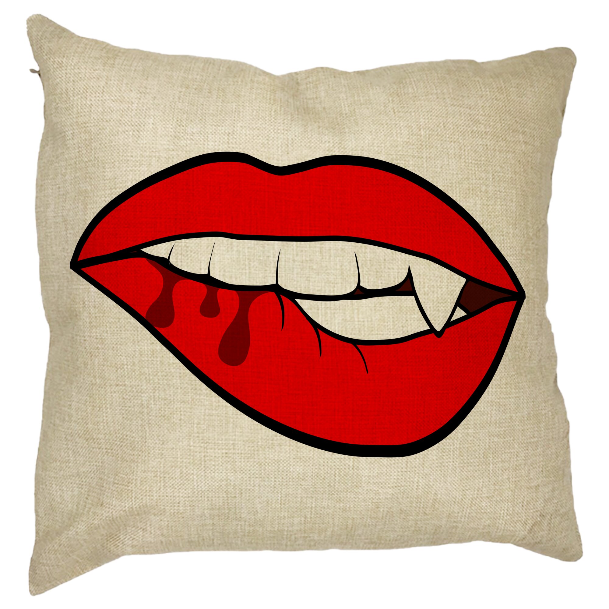 Perna Decorativa Buze Femeie si Dinte de Vampir, 40x40 cm, Husa Detasabila, Burduf 11 Perna Decorativa Buze Femeie si Dinte de Vampir