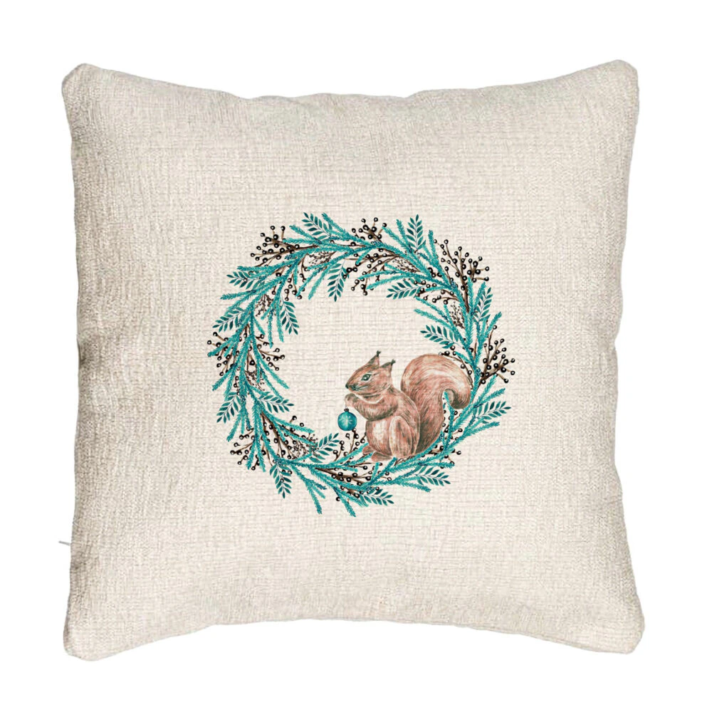Perna Decorativa Canapea Coronita de Craciun si Veverita, 40x40 cm, Cu fermoar 5 Perna Decorativa Canapea Coronita de Craciun si Veverita