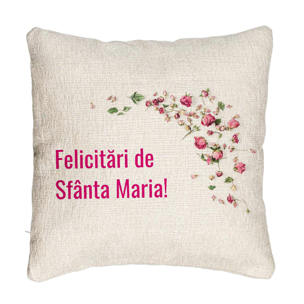Perna Decorativa Canapea, Model Felicitari de Sfanta Maria, 40x40 cm, Cu fermoar 5 Perna Decorativa Canapea
