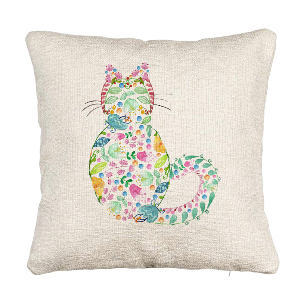 Perna Decorativa Canapea, Model Pisica cu Flori, Multicolor, 40x40 cm, Cu fermoar 5 Perna Decorativa Canapea