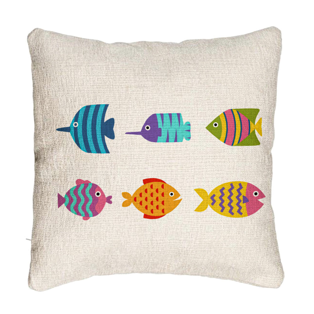 Perna Decorativa Canapea, Model cu Pesti Multicolor, 40x40 cm, Cu fermoar 5 Perna Decorativa Canapea
