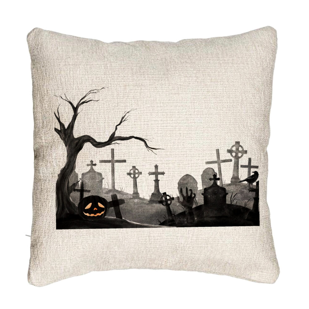 Perna Decorativa Canapea cu motiv Cimitir de Halloween, 40x40 cm, Cu fermoar 5 Perna Decorativa Canapea cu motiv Cimitir de Halloween