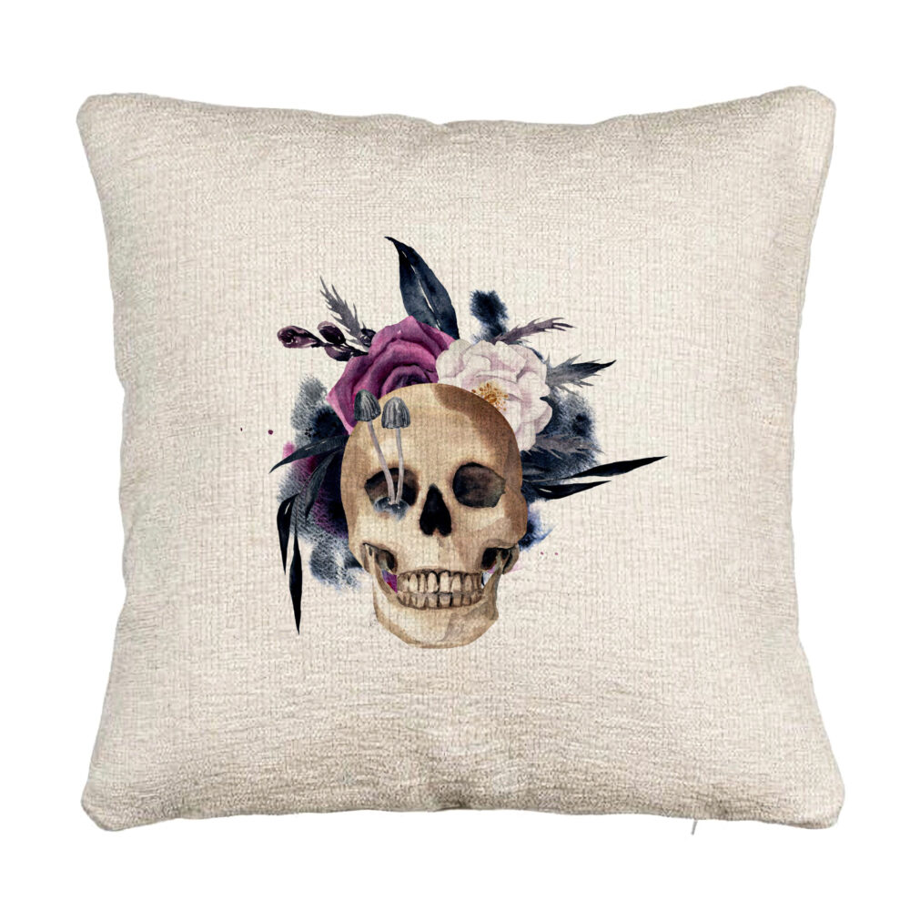 Perna Decorativa Canapea cu motiv Craniu si Flori de Halloween, 40x40 cm, Cu fermoar 5 Perna Decorativa Canapea cu motiv Craniu si Flori de Halloween