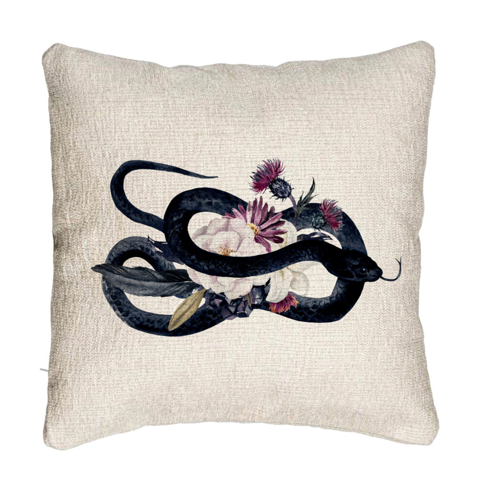 Perna Decorativa Canapea cu motiv Sarpe si Flori de Halloween, 40x40 cm, Cu fermoar 5 Perna Decorativa Canapea cu motiv Sarpe si Flori de Halloween