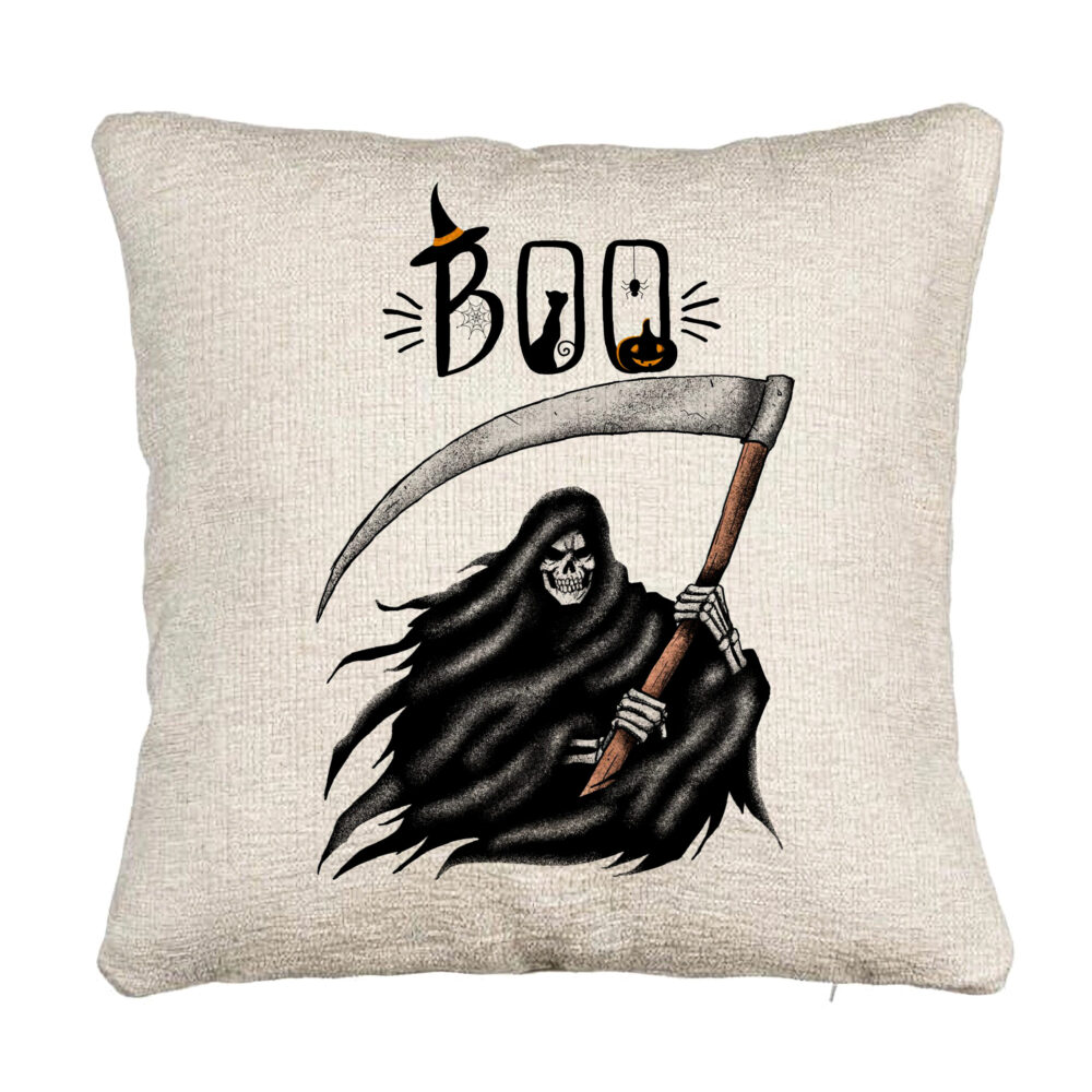 Perna Decorativa Canapea cu motiv The Grim Reaper, de Halloween, 40x40 cm, Cu fermoar 5 Perna Decorativa Canapea cu motiv The Grim Reaper