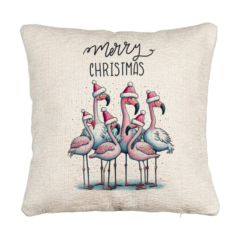 Perna Decorativa Canapea cu tematica de Craciun, Flamingo si Text, 40x40 cm, Cu fermoar 5 Perna Decorativa Canapea cu tematica de Craciun