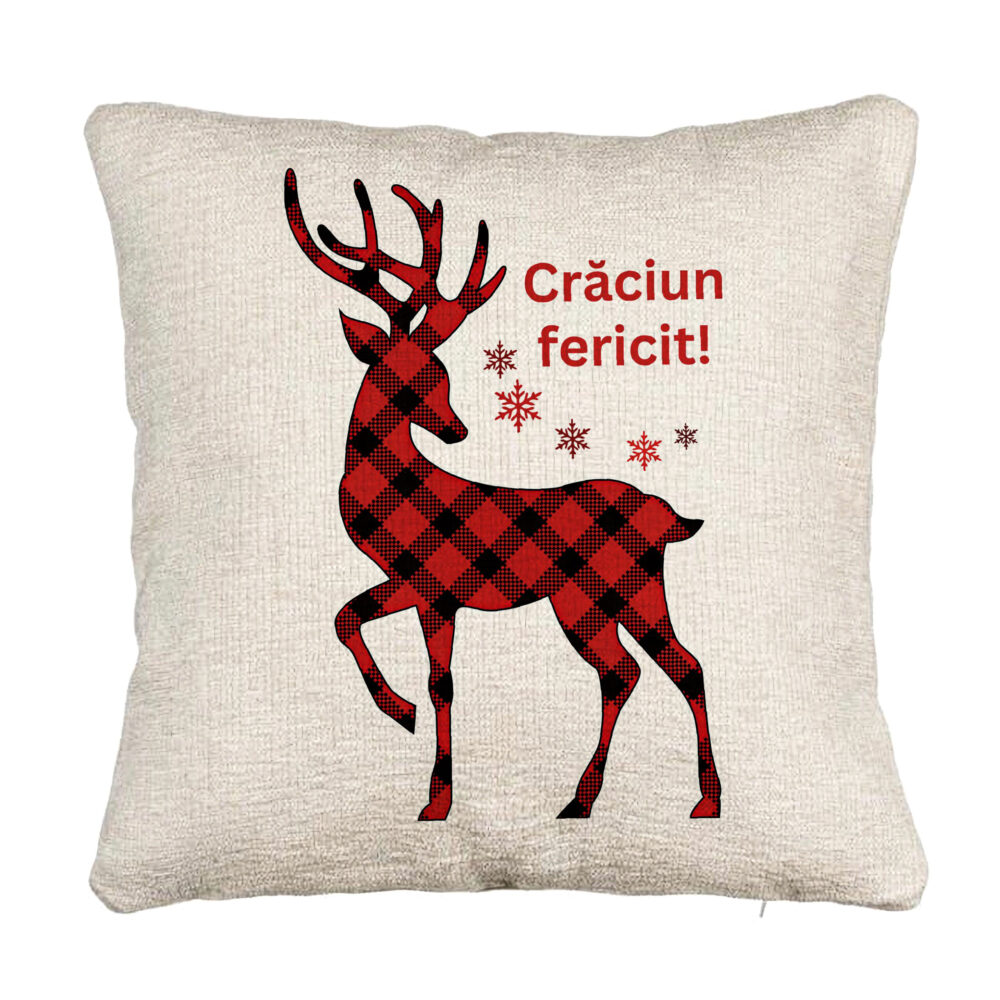 Perna Decorativa Canapea cu tematica de Craciun, Ren si Text 4, 40x40 cm, Cu fermoar 5 Perna Decorativa Canapea cu tematica de Craciun