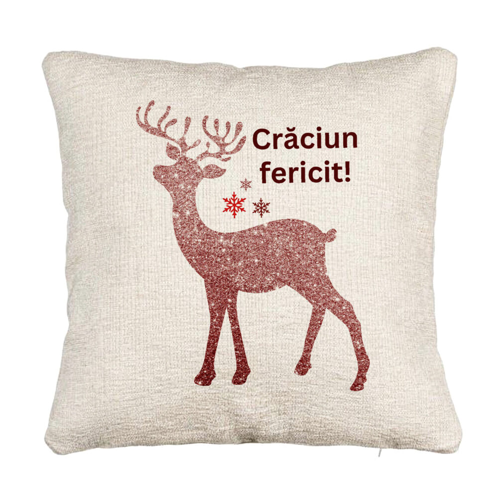 Perna Decorativa Canapea cu tematica de Craciun, Ren si Text 5, 40x40 cm, Cu fermoar 5 Perna Decorativa Canapea cu tematica de Craciun