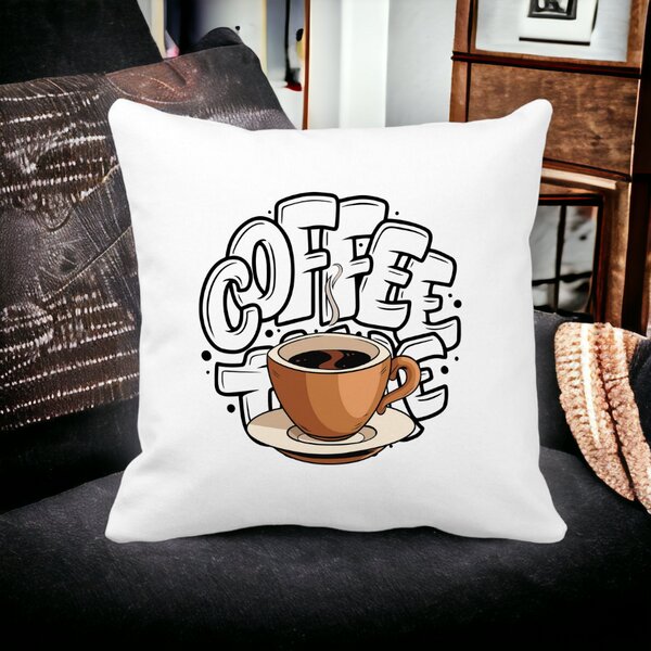 Perna Decorativa, Coffe Lover, 40x40 cm, Alba, Mata, Husa Detasabila, Burduf 12 Coffe Lover