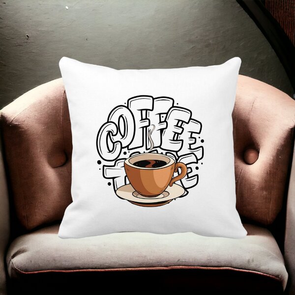 Perna Decorativa, Coffe Lover, 40x40 cm, Alba, Mata, Husa Detasabila, Burduf 14 Alba