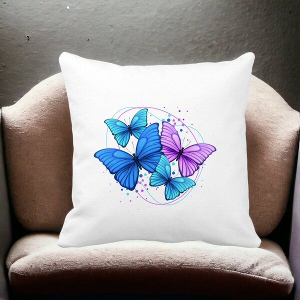 Perna Decorativa, Colorful Butterflies, 40x40 cm, Alba, Mata, Husa Detasabila, Burduf 11 40x40 cm