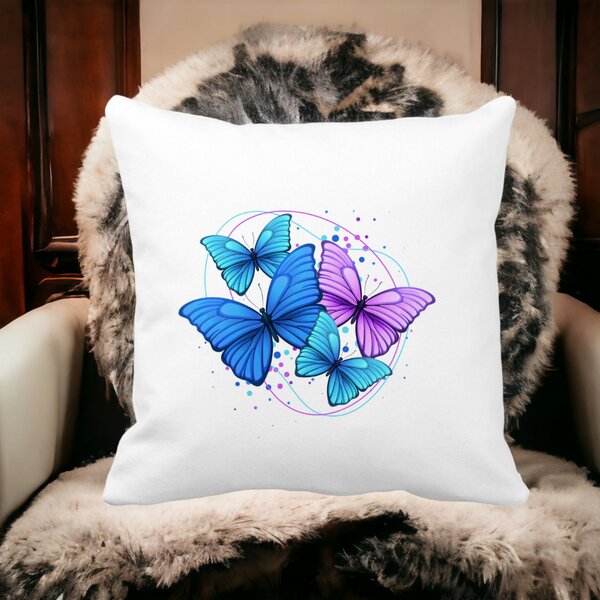 Perna Decorativa, Colorful Butterflies, 40x40 cm, Alba, Mata, Husa Detasabila, Burduf 12 Alba