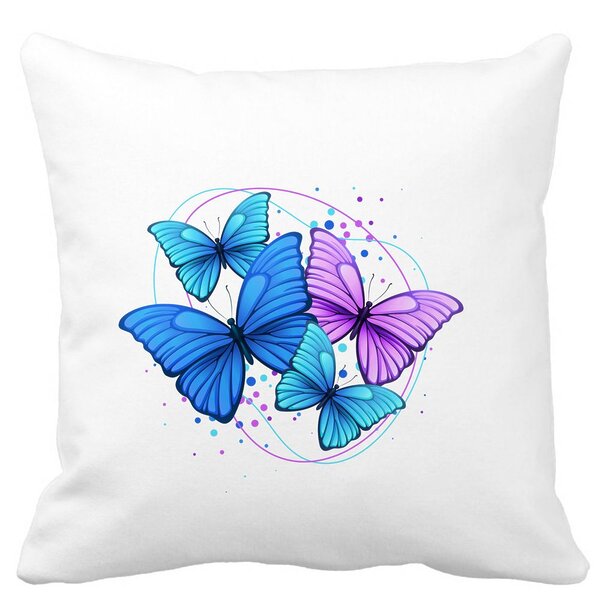 Perna Decorativa, Colorful Butterflies, 40x40 cm, Alba, Mata, Husa Detasabila, Burduf 9 Perna Decorativa