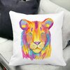 Perna Decorativa, Colorful Lion, 40x40 cm, Alba, Mata, Husa Detasabila, Burduf 17 Colorful Lion