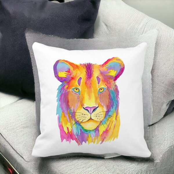 Perna Decorativa, Colorful Lion, 40x40 cm, Alba, Mata, Husa Detasabila, Burduf 13 40x40 cm