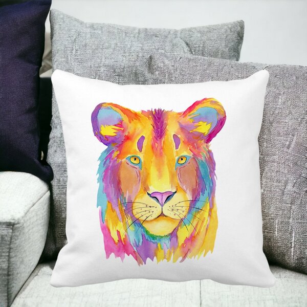 Perna Decorativa, Colorful Lion, 40x40 cm, Alba, Mata, Husa Detasabila, Burduf 14 Alba