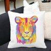 Perna Decorativa, Colorful Lion, 40x40 cm, Alba, Mata, Husa Detasabila, Burduf 20 Mata