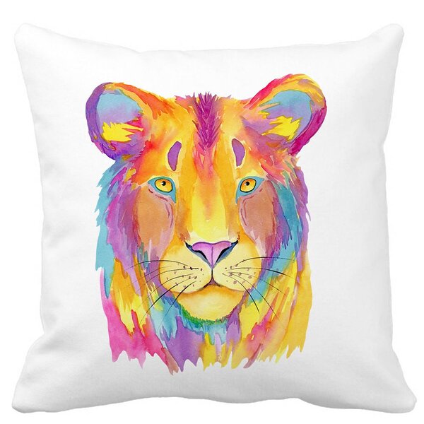 Perna Decorativa, Colorful Lion, 40x40 cm, Alba, Mata, Husa Detasabila, Burduf 11 Perna Decorativa