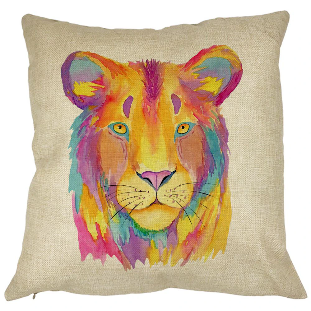 Perna Decorativa, Colorful Lion, 40x40 cm, Husa Detasabila, Burduf 11 Perna Decorativa