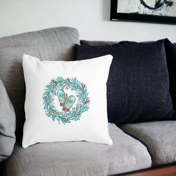 Perna Decorativa Coronita de Craciun, 40x40 cm, Alba, Mata, Husa Detasabila, Burduf 14 Mata
