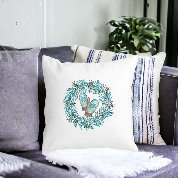 Perna Decorativa Coronita de Craciun, 40x40 cm, Alba, Mata, Husa Detasabila, Burduf 15 Husa Detasabila