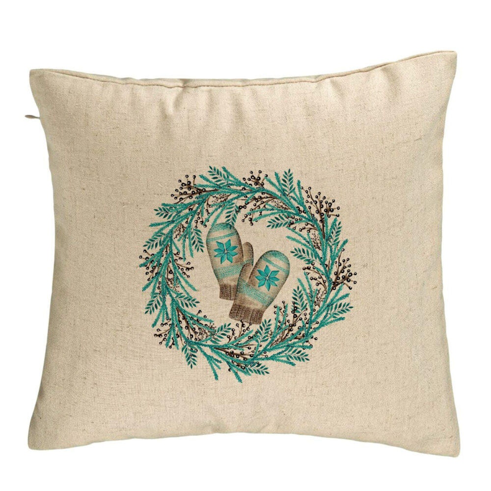 Perna Decorativa Coronita de Craciun, 40x40 cm, Bej, Husa Detasabila, Burduf 5 Perna Decorativa Coronita de Craciun