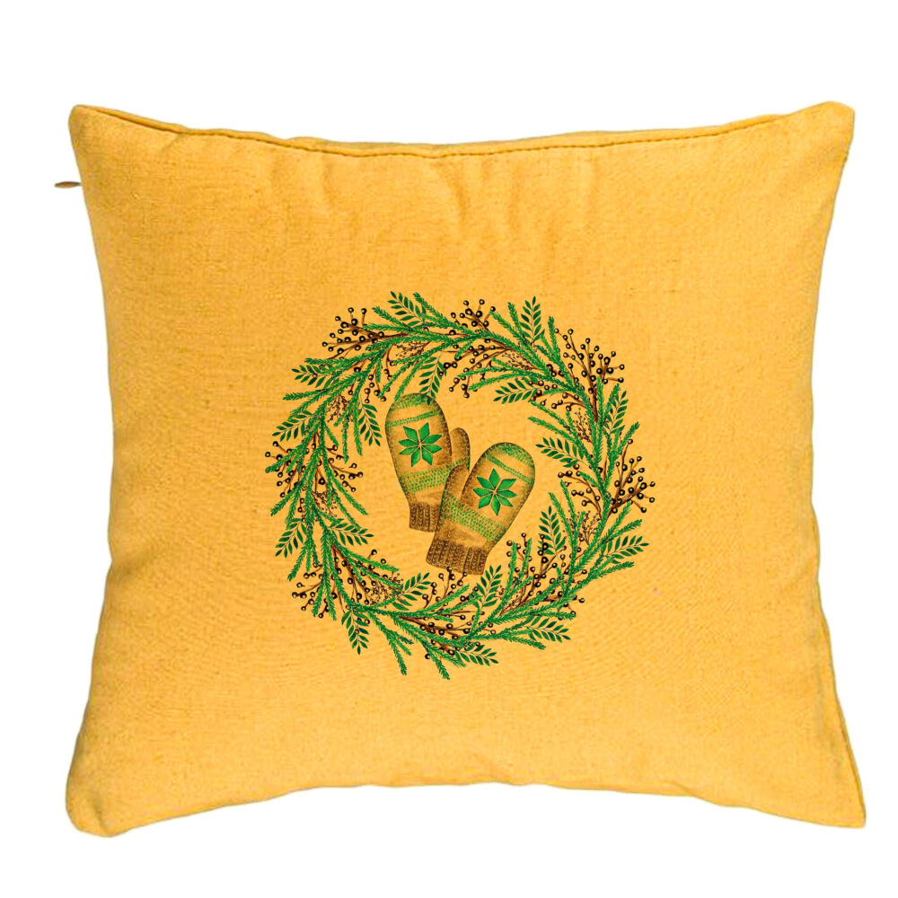 Perna Decorativa Coronita de Craciun, 40x40 cm, Galben, Husa Detasabila, Burduf 5 Perna Decorativa Coronita de Craciun