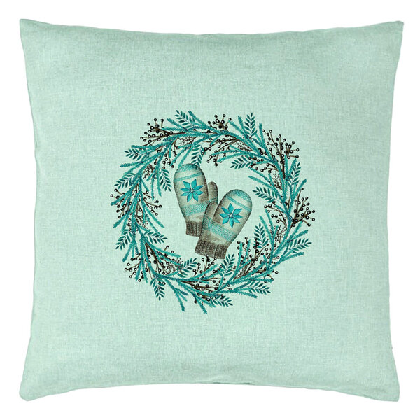 Perna Decorativa Coronita de Craciun, 40x40 cm, Verde Menta, Husa Detasabila, Burduf 15 Perna Decorativa Coronita de Craciun