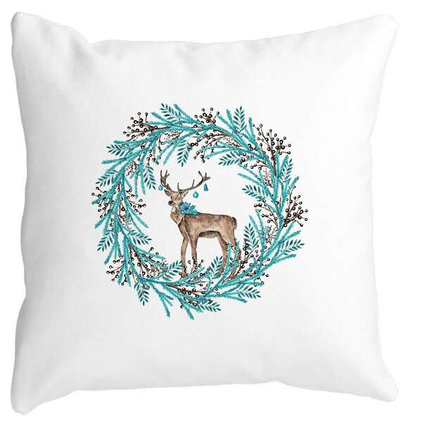 Perna Decorativa Coronita de Craciun si REN, 40x40 cm, Alba, Mata, Husa Detasabila, Burduf 11 Perna Decorativa Coronita de Craciun si REN