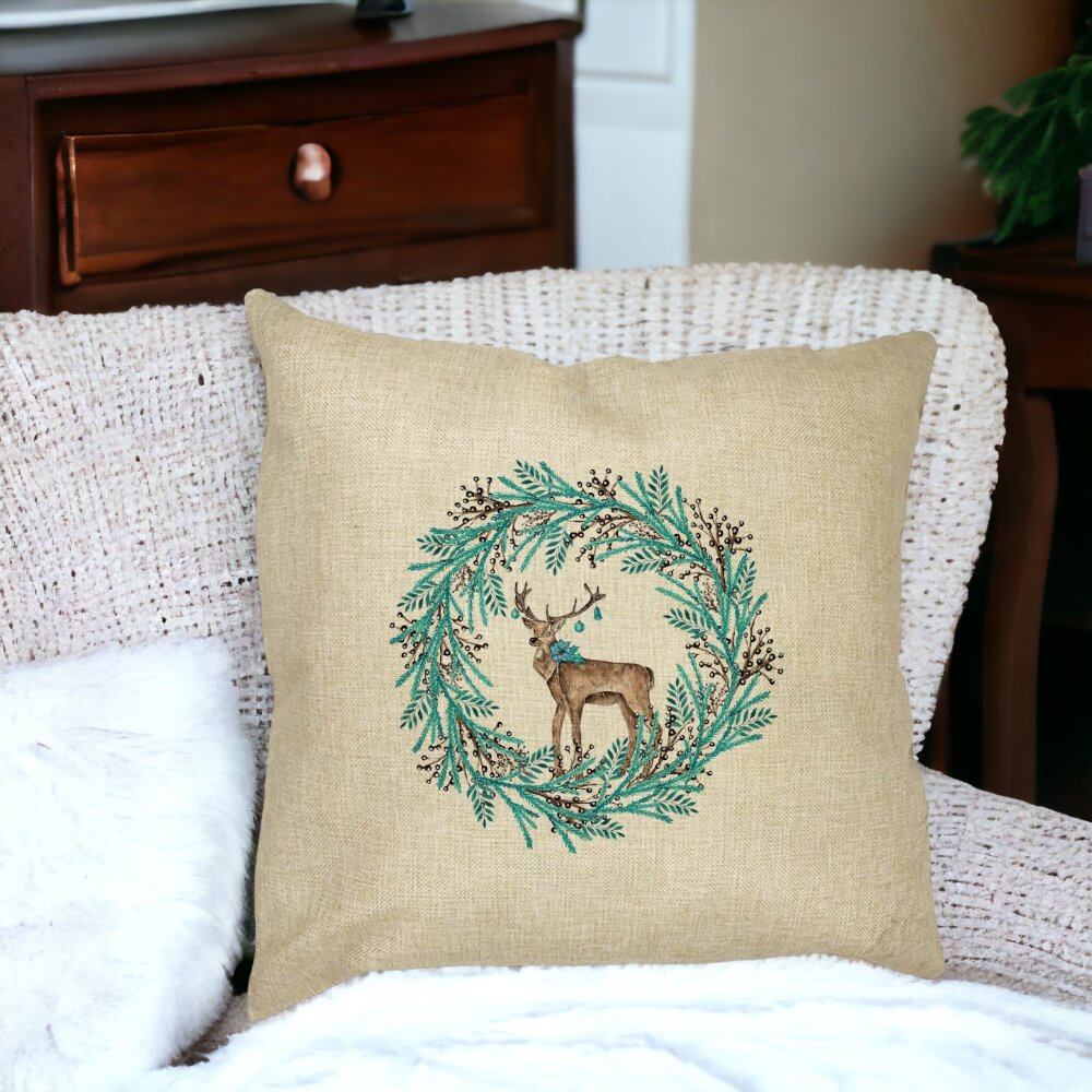 Perna Decorativa Coronita de Craciun si REN, 40x40 cm, Husa Detasabila, Burduf 14 Burduf